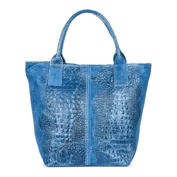 Shopper bag skórzany niebieski croco L94. Niebieskie shopper bag z aplikacjami, z materiału, małe, zamszowe, bez dodatków. Za 209.90 zł.