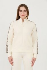 GUESS Beżowa damska bluza Britney Full Zip, Rozmiar S. Brązowe bluzy Guess, s, z aplikacjami, bez ramiączek, bez kaptura. W wyprzedaży za 290.99 zł.