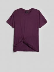 4F T-shirt regular z marszczeniem i modalem damski - fioletowy XL. Fioletowe t-shirty 4f, xl, bez wzorów, z materiału, klasyczne, bez kołnierzyka, bez ramiączek. Za 89.99 zł.