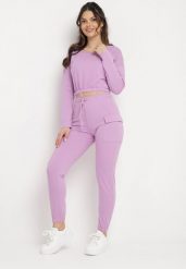 Fioletowy Komplet Dresowy z Krótką Bluzą i Spodniami Bojówkami Dilenna. Fioletowe bluzy Born2be, l, bez wzorów, z dresówki, bez kaptura. W wyprzedaży za 93.49 zł.