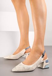 Beżowe Sandały Ażurowe na Obcasie z Metaliczną Wstawką i Skórzaną Wkładką Milindaia. Brązowe sandały Born2be, w ażurowe wzory, z jeansu, eleganckie, bez obcasa, na obcasie, bez zapięcia. Za 109.99 zł.