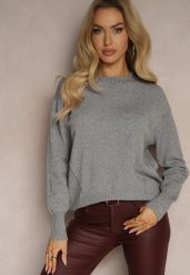 Szary Casualowy Sweter z Wiskozą i Modalem ze Ściągaczami Riviti. Szare swetry Renee, l, bez wzorów, z jeansu, casualowe, bez ramiączek. W wyprzedaży za 71.99 zł.
