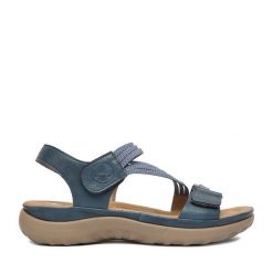 Sandały Rieker. Niebieskie sandały Rieker, bez wzorów, bez obcasa, na płaskiej podeszwie, bez zapięcia. Za 319.99 zł.