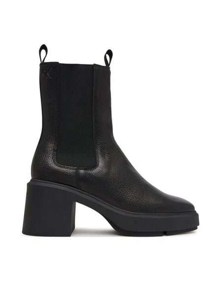 Calvin Klein Botki Block Heel Chelsea Boot Lth HW0HW03694 Czarny. Czarne botki Calvin Klein, bez wzorów, ze skóry, bez obcasa, na słupku, bez zapięcia. Za 699.99 zł.