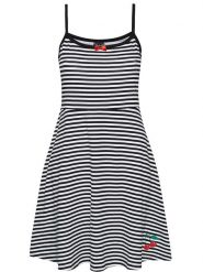 Pussy Deluxe Sukienka "Stripey Classic" w kolorze czarno-białym rozmiar: XXL. Białe sukienki Pussy Deluxe, xxl, bez wzorów, z bawełny, bez kołnierzyka, bez ramiączek, midi, rozkloszowane. Za 88.02 zł.