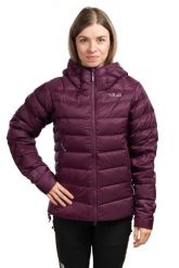 Kurtka trekkingowa Electron Pro Hoody Women. Fioletowe kurtki przejściowe sportowe RAB, na zimę, l, bez wzorów, z puchu, bez kaptura, trekkingowe. Za 1,636.50 zł.