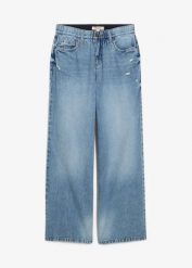 Dżinsy wide leg, mid waist, low stretch. Niebieskie jeansy bonprix, bez wzorów, z jeansu. Za 127.99 zł.