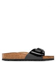 Birkenstock Klapki Madrid 040303 Czarny. Czarne klapki Birkenstock, bez wzorów, ze skóry, bez obcasa, bez zapięcia. Za 399.99 zł.