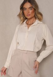 Beżowa Koszula z Wiskozą Ozdobiona Koronką Tenamara. Brązowe koszule Renee, l, z aplikacjami, z jeansu, eleganckie, bez kołnierzyka, bez ramiączek. W wyprzedaży za 67.99 zł.