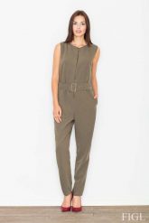 Oliwkowy Elegancki Kombinezon na Suwak z Paskiem. Zielone kombinezony Figl, m, bez wzorów, z materiału, eleganckie, bez kołnierzyka, bez ramiączek. Za 319.00 zł.