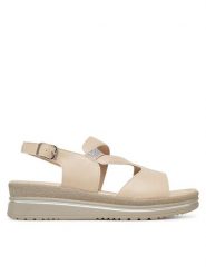 Clara Barson Sandały WS2506-04 Beżowy. Brązowe sandały Clara Barson, bez wzorów, z materiału, bez obcasa, na koturnie, bez zapięcia. Za 119.99 zł.