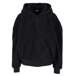 Bluza Damska Sherpa Oversized Full Zip Hoodie. Czarne bluzy Urban Classics, xl, bez wzorów, bez ramiączek, bez kaptura. Za 220.99 zł.