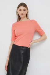 Lauren Ralph Lauren t-shirt damski kolor pomarańczowy. Brązowe t-shirty Lauren Ralph Lauren, bez wzorów, z dzianiny, bez kołnierzyka, bez ramiączek. Za 259.99 zł.