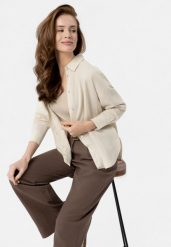 Lniana koszula K-VEHI. Brązowe koszule Volcano, xxl, bez wzorów, ze lnu, bez kołnierzyka, bez ramiączek. Za 119.99 zł.