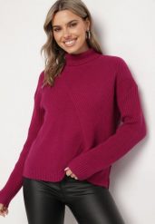 Fioletowy Golf z Wiskozą i Krótszym Tyłem Nialendra. Fioletowe swetry Born2be, m, bez wzorów, z jeansu, biznesowe, bez ramiączek. W wyprzedaży za 135.99 zł.