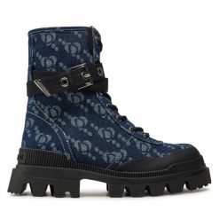 Trapery Desigual. Niebieskie traperki Desigual, bez wzorów, bez obcasa, bez zapięcia. Za 749.99 zł.