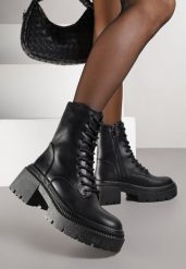 Czarne Botki Workery Vices na Platformie z Metaliczną Aplikacją Violosa. Czarne botki Renee, z aplikacjami, z jeansu, bez obcasa, na platformie, bez zapięcia. Za 149.99 zł.