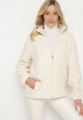 Jasnobeżowy Klasyczny Polar ze Ściągaczami przy Rękawach Paradi. Brązowe bluzy z polaru Born2be, l, bez wzorów, z jeansu. Za 84.99 zł.