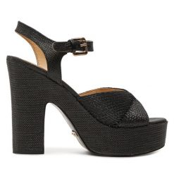 Sandały Guess. Czarne sandały Guess, z aplikacjami, bez obcasa, na słupku, bez zapięcia. Za 529.99 zł.