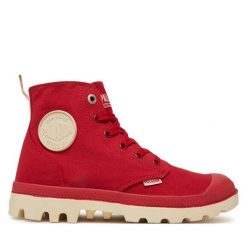 Trapery Palladium. Czerwone traperki Palladium, bez wzorów, bez obcasa, bez zapięcia. Za 279.99 zł.