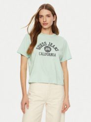 Guess T-Shirt W5RI43 K8HM0 Zielony Regular Fit. Zielone t-shirty Guess, xl, z aplikacjami, z bawełny, bez kołnierzyka, bez ramiączek. Za 99.99 zł.