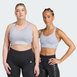 Biustonosz FastImpact Luxe Run High-Support. Szare biustonosze sportowe adidas, bez wzorów, z materiału, na fitness i siłownię. Za 349.00 zł.