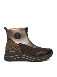 Remonte Botki D0T78-90 Brązowy. Brązowe botki Remonte, bez wzorów, z materiału, bez obcasa, na koturnie, bez zapięcia. Za 339.99 zł.