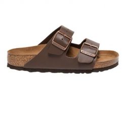 Klapki turystyczne uniseks Birkenstock Arizona 51701. Brązowe klapki Birkenstock, bez wzorów, z materiału, sportowe, bez obcasa, bez zapięcia. Za 296.10 zł.