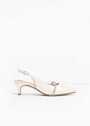 Czółenka z odkrytą piętą z kryształkami. Białe czółenka bonprix, bez wzorów, eleganckie, bez obcasa, bez zapięcia. Za 124.99 zł.