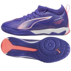 Buty Puma Ultra 5 Match IT Mid 108099-01 fioletowe. Fioletowe buty treningowe bez wzorów, z materiału, bez zapięcia, do piłki nożnej. Za 376.75 zł.