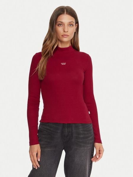 Guess Jeans Golf W5BP23 KA0H1 Czerwony Slim Fit. Czerwone swetry Guess Jeans, xxl, z aplikacjami, z bawełny, bez ramiączek. Za 169.99 zł.