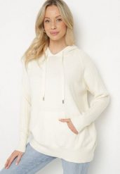 Jasnobeżowy Sweter z Kapturem i Kieszenią z Domieszką Kaszmiru Neriele. Brązowe swetry Born2be, z aplikacjami, z jeansu, bez ramiączek. Za 129.99 zł.