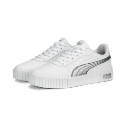 Buty do chodzenia damskie Puma Carina 2.0 Space. Białe buty treningowe Puma, z aplikacjami, z gumy, bez zapięcia, tenisowe. Za 239.00 zł.