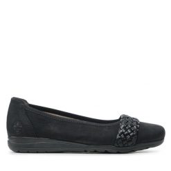 Baleriny Rieker. Czarne baleriny Rieker, bez wzorów, bez obcasa, bez zapięcia. Za 289.99 zł.