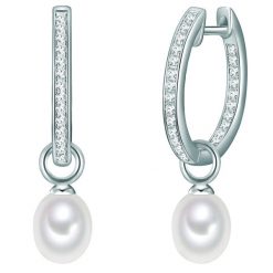 Valero Pearls Srebrne kolczyki kreole srebro wysokiej próby Cyrkonia Perła hodowlana słodkowodna żółte złoto Kolczyki koła 1 ct Damski. Szare kolczyki Valero Pearls, z cyrkonią, srebrne. Za 419.99 zł.