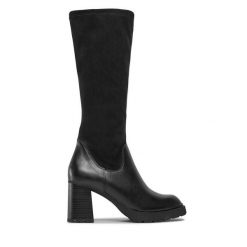 Kozaki Caprice. Czarne kozaki Caprice, bez wzorów, bez obcasa, na słupku, bez zapięcia. Za 279.99 zł.