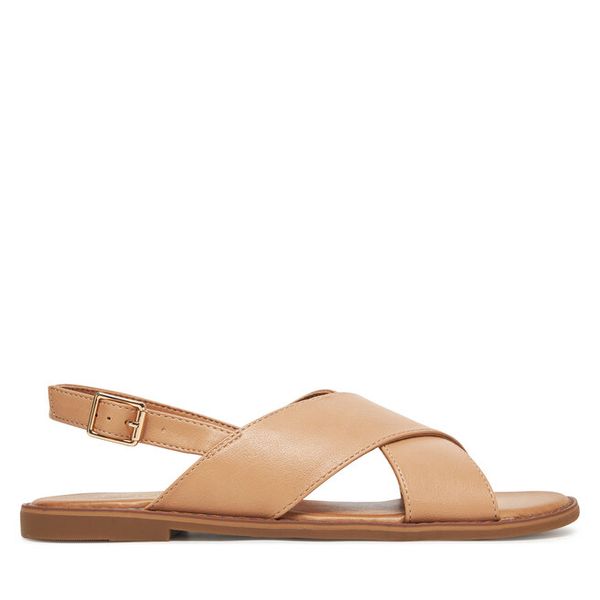 Sandały JENNY. Brązowe sandały Jenny, bez wzorów, bez obcasa, na płaskiej podeszwie, bez zapięcia. Za 99.99 zł.