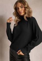 Czarny Golf Basic z Gładkiej Dzianiny Onda. Czarne swetry Renee, na zimę, bez wzorów, z dzianiny, bez ramiączek. W wyprzedaży za 71.99 zł.