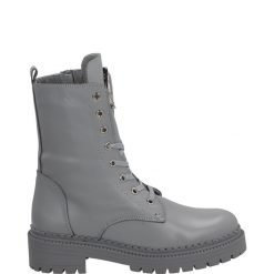 SZARE BOTKI 1024-197 LI GREY. Szare botki Venezia, bez wzorów, ze skóry, bez obcasa, bez zapięcia. Za 279.00 zł.
