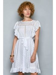 Tarifa Sukienka w kolorze białym rozmiar: XL. Białe sukienki Tarifa, xl, bez wzorów, z koronki, bez kołnierzyka, bez ramiączek, mini, rozkloszowane. Za 83.62 zł.