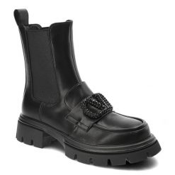 Czarne Botki S.Barski Wsuwane Obuwie Damskie Z Broszką. Czarne botki S.BARSKI, bez wzorów, ze skóry ekologicznej, bez obcasa, bez zapięcia. Za 259.00 zł.