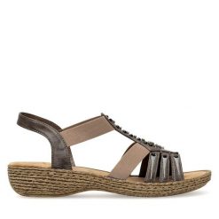 Sandały Rieker. Brązowe sandały Rieker, bez wzorów, bez obcasa, na płaskiej podeszwie, bez zapięcia. Za 289.99 zł.
