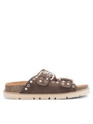 JENNY Klapki LIRA KLH690-5 Brązowy. Brązowe klapki Jenny, bez wzorów, z materiału, bez obcasa, bez zapięcia. Za 129.99 zł.