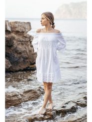 Isla Bonita by SIGRIS Sukienka w kolorze białym rozmiar: XL. Białe sukienki Isla Bonita by SIGRIS, xl, bez wzorów, z bawełny, bez kołnierzyka, bez ramiączek, mini. Za 104.14 zł.