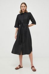 Max Mara Leisure sukienka lniana kolor czarny midi rozkloszowana. Czarne sukienki Max Mara Leisure, bez wzorów, z tkaniny, bez kołnierzyka, bez ramiączek, midi, rozkloszowane. Za 1,279.90 zł.