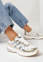 Złote Buty Sportowe z Metalicznymi Wstawkami i Siateczką Pareli. Żółte buty sportowe lifestyle Born2be, bez wzorów, bez zapięcia. W wyprzedaży za 110.49 zł.