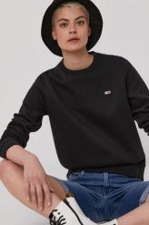 Tommy Jeans bluza. Czarne bluzy Tommy Jeans, l, z aplikacjami, z jeansu, bez kaptura. Za 359.99 zł.