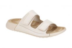Klapki damskie Ecco Cozmo Flat Limestone. Brązowe klapki ECCO, bez wzorów, z materiału, bez obcasa, bez zapięcia. Za 423.90 zł.