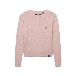 Sweter kobiecy w splot warkoczowy Superdry Essentials SD&CO. Niebieskie swetry Superdry, na zimę, l, bez wzorów, ze splotem, bez ramiączek. Za 252.95 zł.