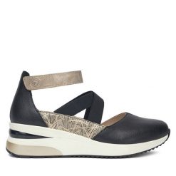 Półbuty Remonte. Czarne półbuty wsuwane Remonte, bez wzorów, bez obcasa, na koturnie. Za 369.99 zł.